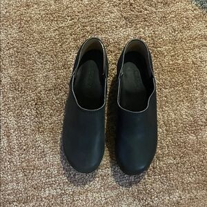 J. Crew Size 5 Classic Black Leather Wooden Clogs